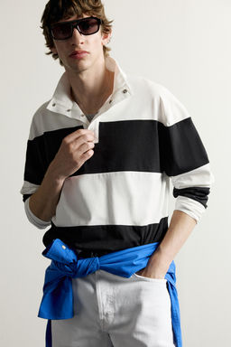 POLO RELAXED FIT RAYAS / Blanco / Marino - Zara фото 5