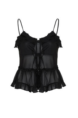 Siyah Regular/Normal Kal?p Tul Baglama Detayl? Ask?l? Esnek Orme Bluz TWOSS24BZ00078 - Trendyolmilla фото 7