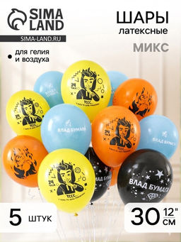 Воздушные шары латексные 12" «Влад А4», 5 шт., МИКС