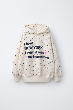 SUDADERA CAPUCHA TOPOS Y TEXTO / Crudo