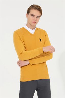 Мужской шафрановый трикотажный свитер Basic