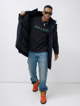 Парка мужская зимняя удлиненная темно-синего цвета 8385TS