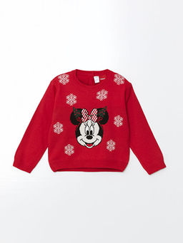 Bisiklet Yaka Minnie Mouse Bask?l? K?z Bebek Triko Kazak