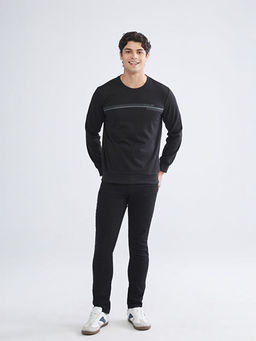 Bisiklet Yaka Bask?l? Erkek Sweatshirt