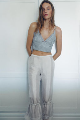 TOP CROP JACQUARD ENCAJE / Gris / Azul