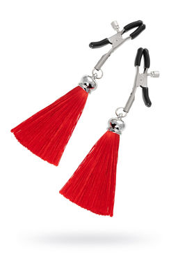 Зажимы на соски Pecado BDSM, Прищепки, с кисточками из шелка, металл, красные