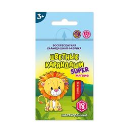 ВКФ Super Набор цветных карандашей, короткие Львенок SCP-2018 заточенный 8 х 18 цв