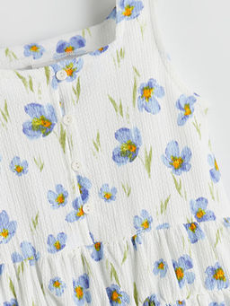 Kare Yaka ?i?ekli K?z ?ocuk Elbise