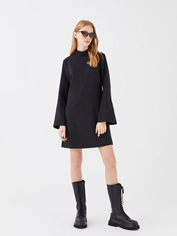 Dik Yaka D?z Uzun Kollu A Kesim Elbise