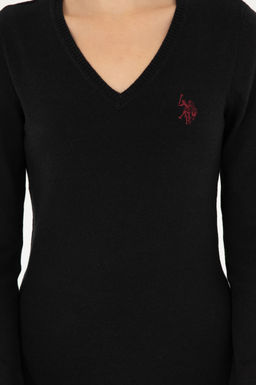 Женский черный базовый свитер с v-образным вырезом - U.s. polo assn фото 6