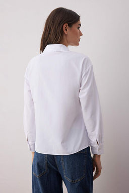 Beyaz Beli Kurdele Detayl? Regular Dokuma Gomlek TWOAW26GO00006 - Trendyolmilla фото 4