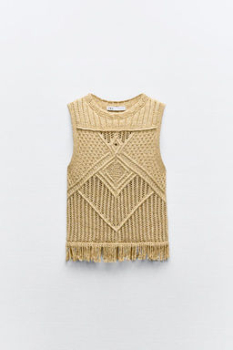 METALLIC THREAD KNIT TOP WITH FRINGING - Zara фото 2