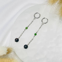 Серьги на цепочке из черного Опала и Хромдиопсида - Радуга самоцветов фото 2