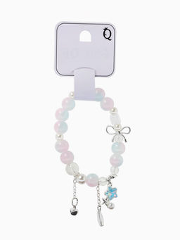 Браслет с подвесками "Сахарный" звёздочка, шар №10/8, цвет розово-голубой в серебре