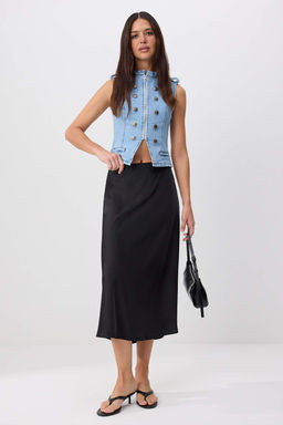 Siyah A-line Midi Saten Etek TWOSS24ET00162 - Trendyolmilla фото 2
