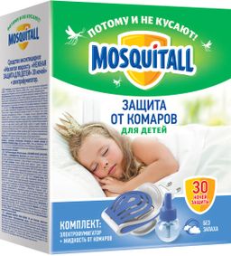 MOSQUITALL от комаров комплект Нежная защита д/детей Электрофумигатор+Жидкость 30 ночей