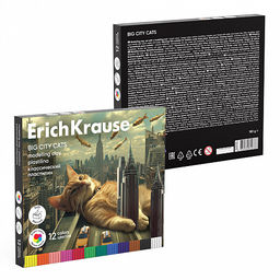Цена за 1 шт. Пластилин классический ErichKrause Big City Cats 12 цветов со стеком, 180 г (в коробке 12 шт)  фото 4