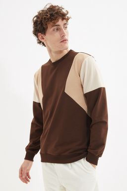 Kahverengi Regular/Normal Kesim Uzun Kollu Panelli Sardonsuz Sweatshirt TMNAW22SW0750