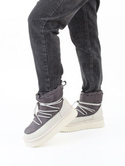 04-WF029-4M DK. GRAY/MILK Ботинки зимние женские (натуральная кожа, курточная ткань, 100% шерсть)