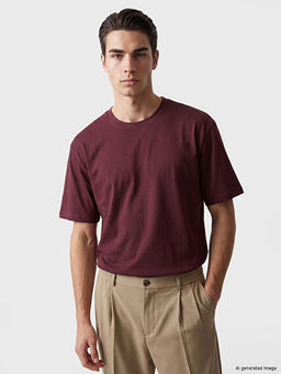 Loose Fit Bisiklet Yaka Erkek Ti??rt