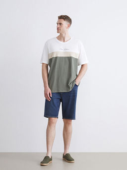 Bisiklet Yaka Renk Bloklu Penye Erkek Ti??rt