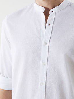 Regular Fit Uzun Kollu Keten Kar???ml? Erkek G?mlek