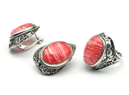 Кольцо Серьги с агатом тонированным, цв.красный размер 17