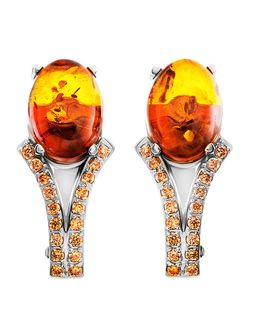 Изящные серьги, украшенные натуральным янтарём и фианитами Ренессанс