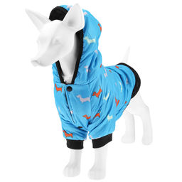 Пэт тойс (Pet toys) Одежда для собаки Куртка с капюшоном, с метал. кольцом, с принтом, на кнопках, р-р L, длина спинки 27см/обхват груди 38см/обхват шеи 32см, цвет-голубой, плащевка/синтепон/флис (100% полиэстер) (Китай) - Домашняя мода фото 4
