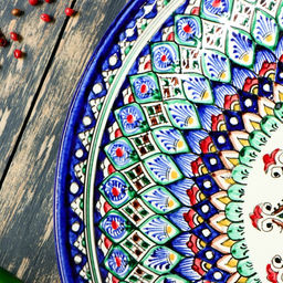 Ляган узбекский Риштанская Керамика «Узоры», d=33 см, глубокий, синий