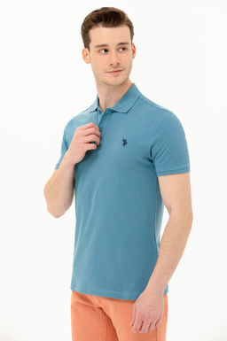 Мужская темно-мятная базовая футболка с воротником поло - U.s. polo assn фото 3