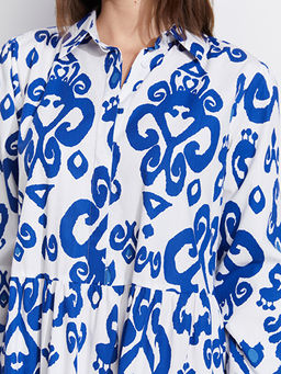 G?mlek Yaka Desenli Poplin Elbise