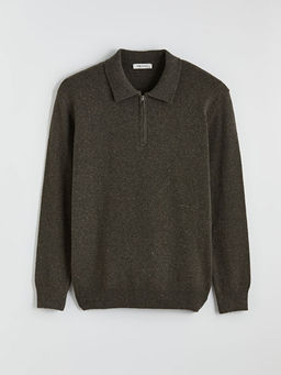 Polo Yaka Yar?m Fermuarl? Erkek Triko Kazak