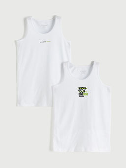 Bisiklet Yaka Bask?l? Erkek ?ocuk Atlet 2li