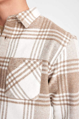 Хлопковая рубашка в клетку с длинными рукавами и воротником-поло обычного кроя - Defacto фото 5