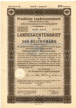 Облигация 4,5% 200 рейхсмарок 1937 года Германия