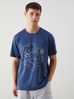 Bisiklet Yaka Bask?l? Penye Erkek Ti??rt