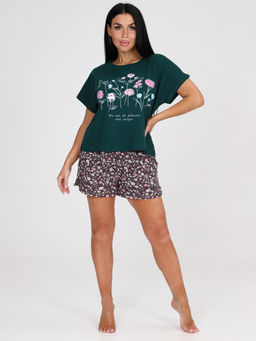231 ПИЖАМА ЖЕНСКАЯ (шорты) (Изумруд/коричневый) - А-дина фото 2