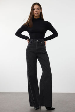 Siyah Tas Detayl? Yuksek Bel Genis Paca Wide Leg Jeans TWOAW25JE00379 - Trendyolmilla фото 2