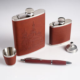 Подарочный набор «Собор»: фляжка 240 мл, фляжка 90 мл, стопка, воронка, ручка