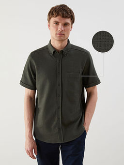 Regular Fit K?sa Kollu Poplin Erkek Dokulu G?mlek