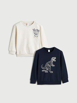 Bask?l? Erkek ?ocuk Kal?n Sweatshirt 2li