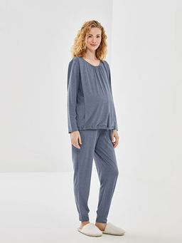 Bisiklet Yaka D?z Uzun Kollu Hamile Pijama Tak?m?