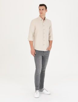 Bej Slim Fit Uzun Kollu G_mlek