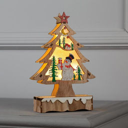 Светодиодная фигура «Ёлка со снеговиком» 12×20×5 см, дерево, батарейки АААх2 (не в комплекте), свечение тёплое белое