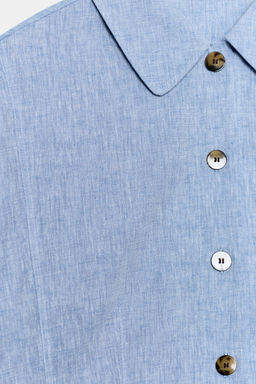CAMISA MANGA SISA CON LINO / Azul