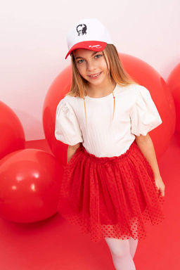 Белая футболка облегающего кроя с круглым вырезом в рубчик и короткими рукавами для девочек - Defacto фото 3