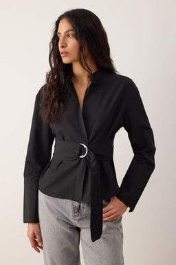 Siyah Kusakl? Onu C?tc?tl? Ayarlanabilir Gomlek TWOAW26GO00067