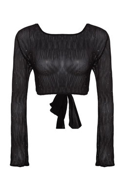 Trendyolmilla Siyah Par?lt?l? S?rt Detayl? Bluz TPRAW24BZ00004  фото 7