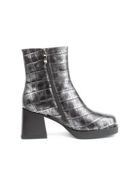 04-ZYM936 BLACK SILVER Ботильоны зимние женские (натуральная кожа, натуральный мех)